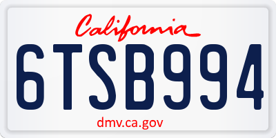 CA license plate 6TSB994