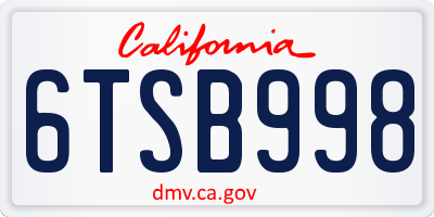 CA license plate 6TSB998