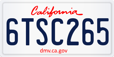 CA license plate 6TSC265