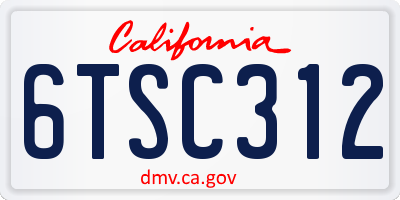 CA license plate 6TSC312