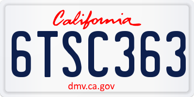 CA license plate 6TSC363