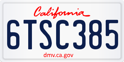 CA license plate 6TSC385