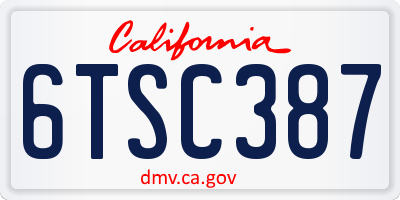 CA license plate 6TSC387