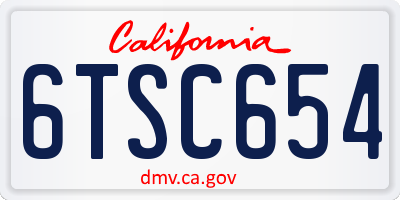 CA license plate 6TSC654