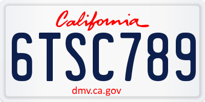 CA license plate 6TSC789