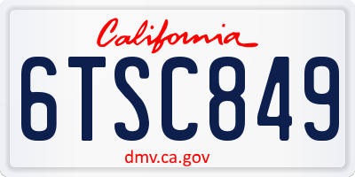 CA license plate 6TSC849