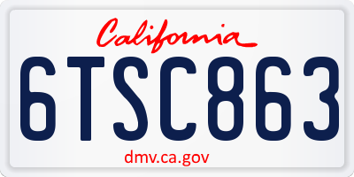 CA license plate 6TSC863