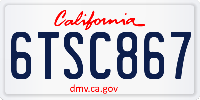 CA license plate 6TSC867