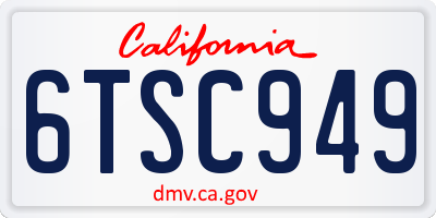 CA license plate 6TSC949