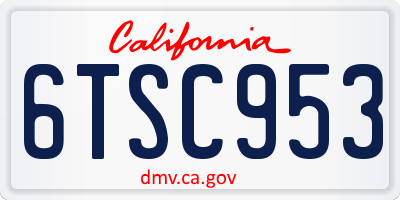 CA license plate 6TSC953