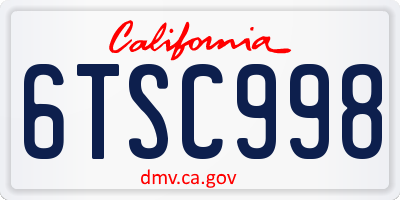 CA license plate 6TSC998