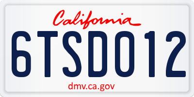 CA license plate 6TSD012