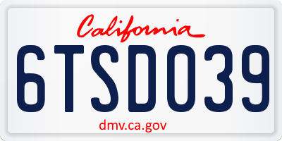 CA license plate 6TSD039