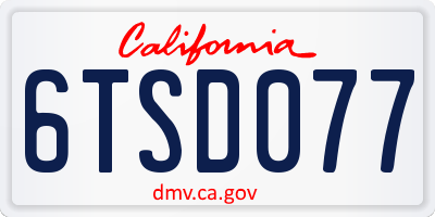 CA license plate 6TSD077