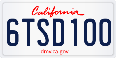 CA license plate 6TSD100