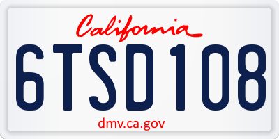 CA license plate 6TSD108