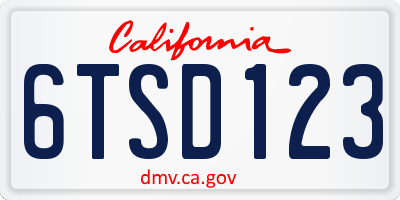 CA license plate 6TSD123