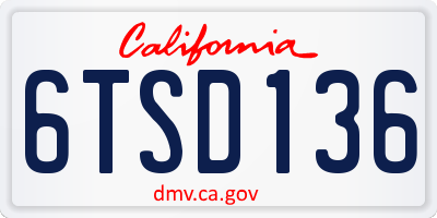 CA license plate 6TSD136