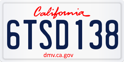 CA license plate 6TSD138