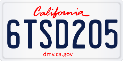 CA license plate 6TSD205