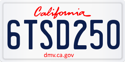 CA license plate 6TSD250