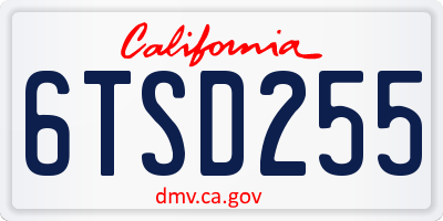 CA license plate 6TSD255