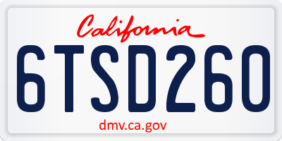 CA license plate 6TSD260