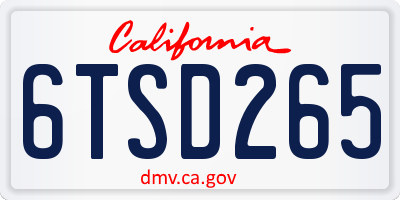 CA license plate 6TSD265