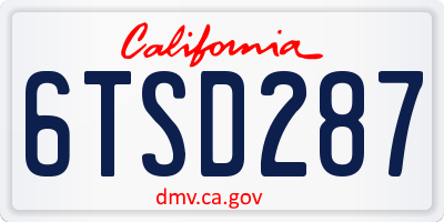 CA license plate 6TSD287