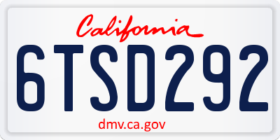 CA license plate 6TSD292