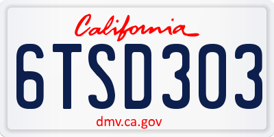 CA license plate 6TSD303