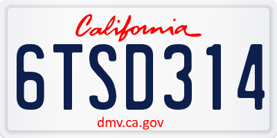 CA license plate 6TSD314