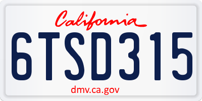 CA license plate 6TSD315