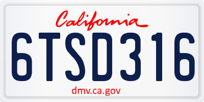 CA license plate 6TSD316