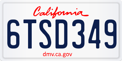 CA license plate 6TSD349