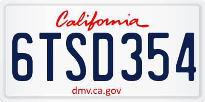 CA license plate 6TSD354