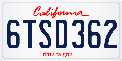 CA license plate 6TSD362