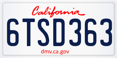 CA license plate 6TSD363