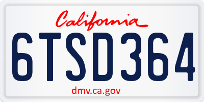 CA license plate 6TSD364