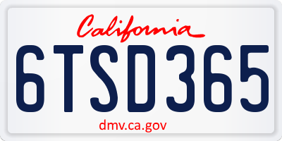 CA license plate 6TSD365