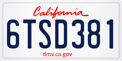 CA license plate 6TSD381