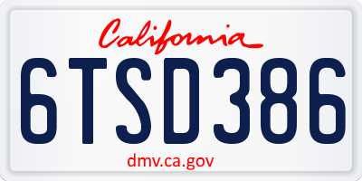 CA license plate 6TSD386