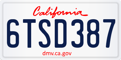 CA license plate 6TSD387