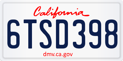 CA license plate 6TSD398