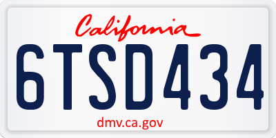 CA license plate 6TSD434
