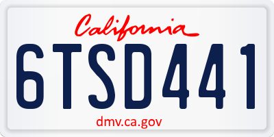 CA license plate 6TSD441