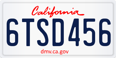 CA license plate 6TSD456