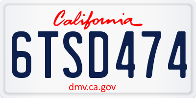 CA license plate 6TSD474