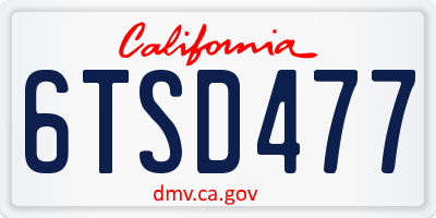 CA license plate 6TSD477