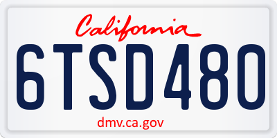CA license plate 6TSD480